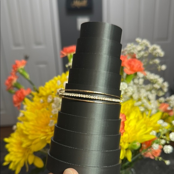 Elegant Gold and Sparkling Bangle Bracelet Dainty - Picture 2 of 8